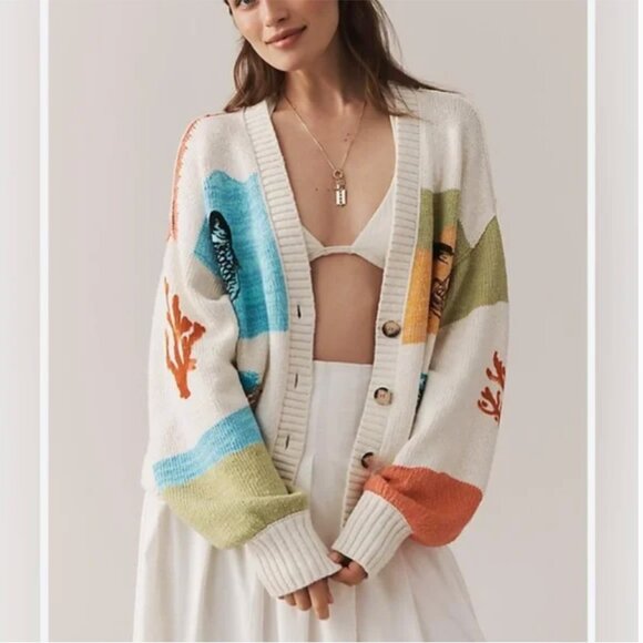 Anthropologie Sweaters - Anthropologie Pilcro Icon Graphic Cardigan Sweater multicolor print size S